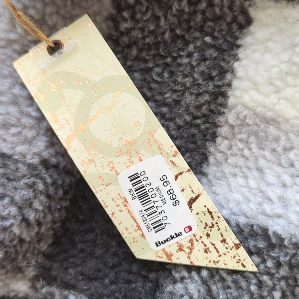 Gimmicks by BKE Black Grey White Sherpa Cropped Open Front Jacket Size M NWT - Picture 4 of 8